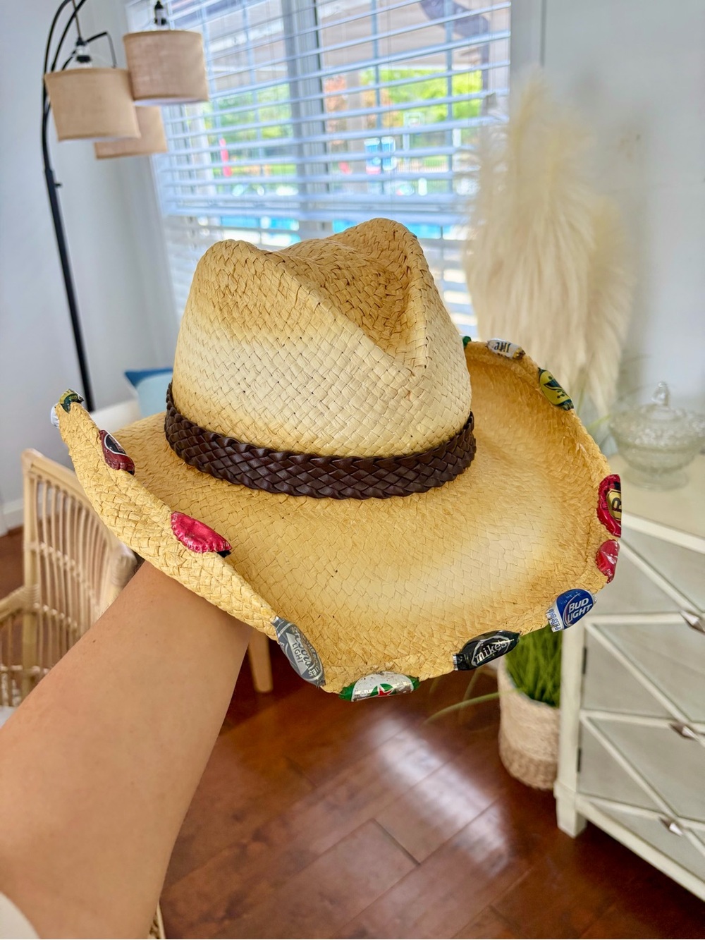 Miller Lite Unique Bottle Cap Embellished Straw Hat